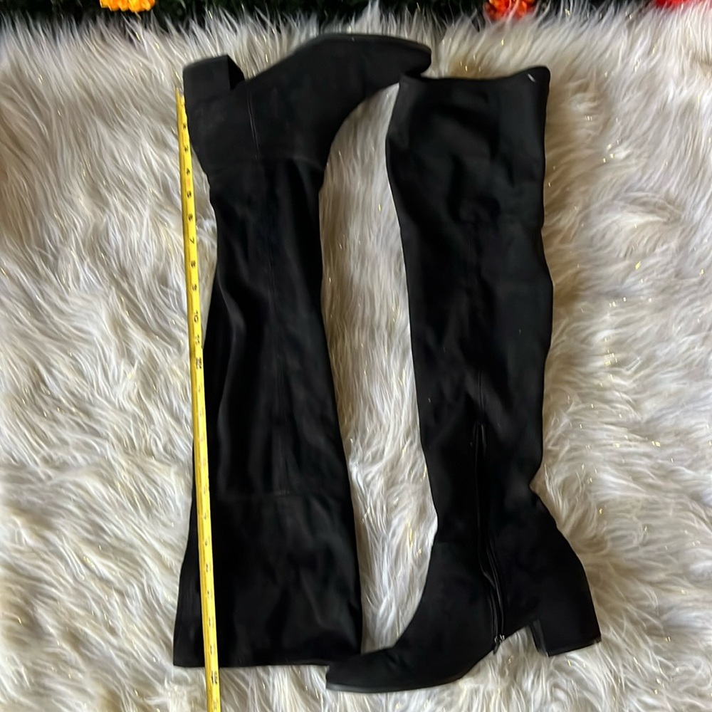 Over the knee suede low heel boots